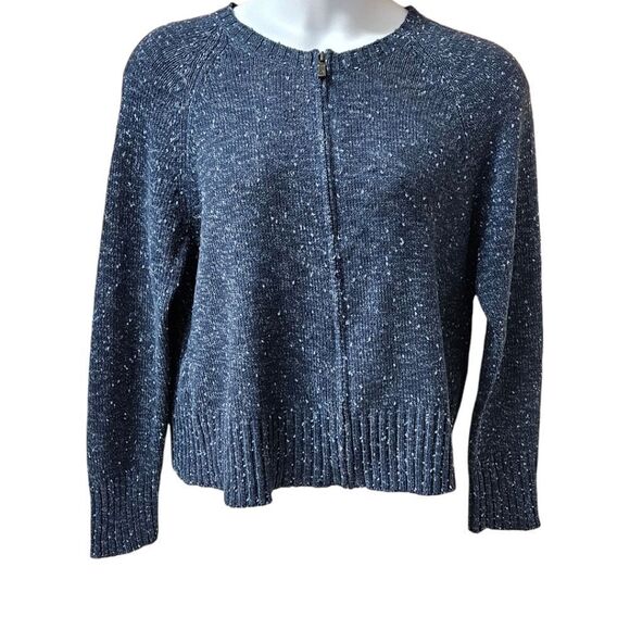 LIZ CLAIBORNE Vintage Blue Speckled Long Sleeve Zip- Up Sweater  Size Large - Picture 2 of 16